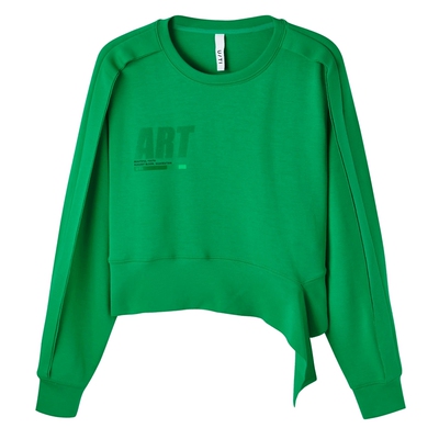 U/TI绿色不规则设计感卫衣女百搭运动风休闲上衣尤缇2024春季新款