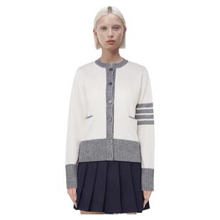 TB针织毛衣女2026新款圆领拼色针织开衫上衣外套女纽扣开衫学院风