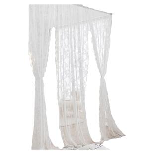 免打孔经编纱窗纱帘法式白色蕾丝客厅阳台飘窗门帘隔断穿杆帘