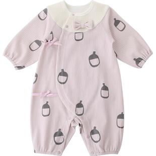 女宝宝春季连体衣公主风小哈衣新生儿春秋爬爬服刚出生的婴儿衣服