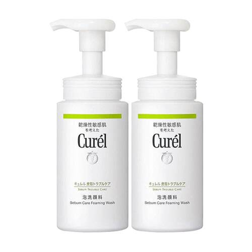 日本Curel珂润控油保湿洗面奶 洁颜泡沫清洁毛孔控油清爽150ml*2