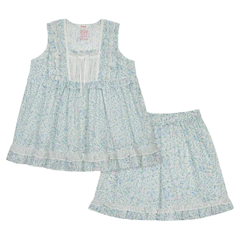 Ullala夏季女碎花甜美家居服套装