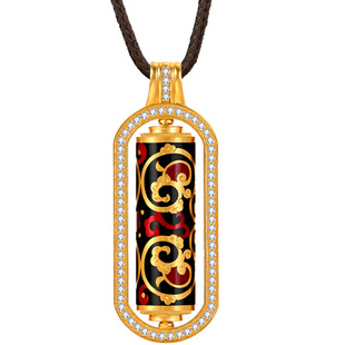 万司珍手工古法黄金 龙柱吊坠  足金项链镶钻珐琅纯金礼物