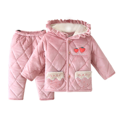 冬季超厚条纹三层夹棉保暖睡衣