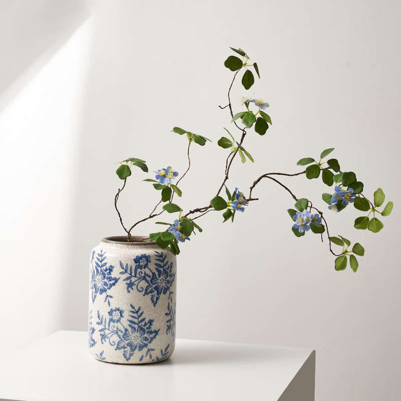 复古新中式冰裂纹青花瓷轻奢陶瓷花瓶摆件高级感客厅餐桌插花花器