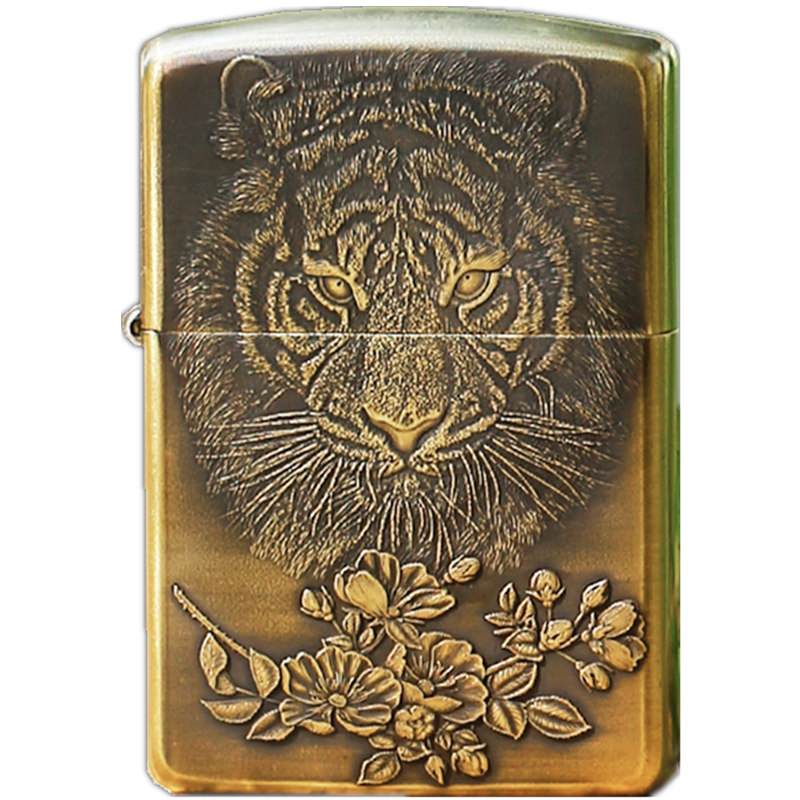 zippo浮雕狮虎盔甲打火机
