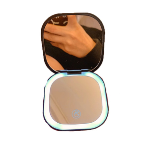 高级迷你led化妆镜带灯手持折叠小镜子放大女便携随身旅行补光镜