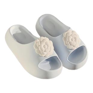细细条 温柔山茶花厚底凉拖鞋女夏外穿防滑增高EVA甜美花朵一字拖