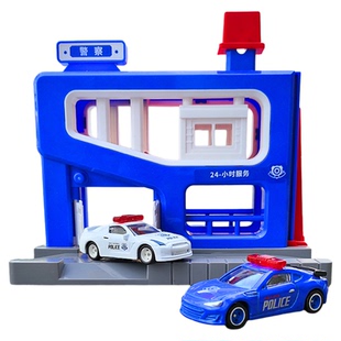 儿童停车场景套装玩具合金小汽车弹射滑梯轨道警察局消防工程男孩