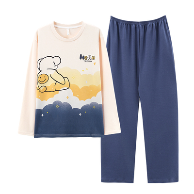 男士睡衣长袖圆领家居服两件套装