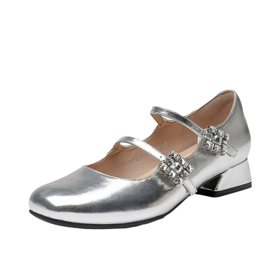 大东官方正品银色中跟玛丽珍鞋