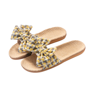 日系春秋季四季亲子可爱风家居亚麻草编室内家用软底麻质编织拖鞋