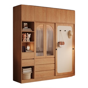 木兜家具山影衣柜家用卧室实木儿童单推拉门衣柜2025新款爆款衣橱