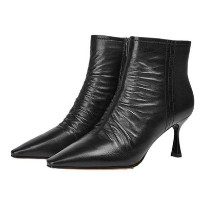 顺丰包邮法式羊皮尖头细跟时装靴