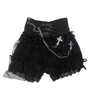 血液供给原创◆哥特朋克 暗黑系小众链条蕾丝绑带半身纱裙裤短裙