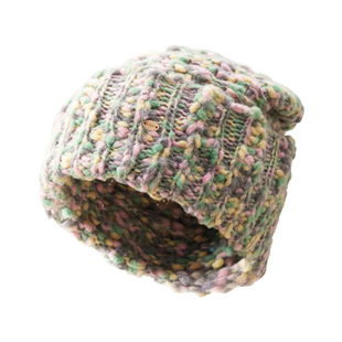 盈妹精简造型丨文艺复古花纱针织帽粗针编织加厚帽子女士冬毛线帽