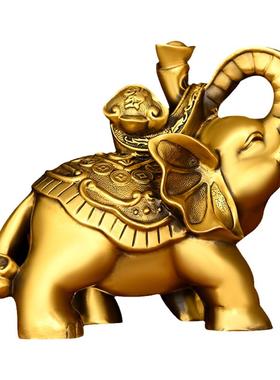 醉芒黄铜大象一对摆件装饰品客厅