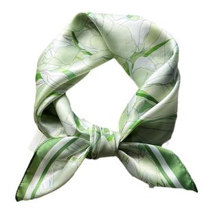 小方巾丝巾女绿色春秋夏季四方形职业装搭配衬衫护颈围脖子薄围巾