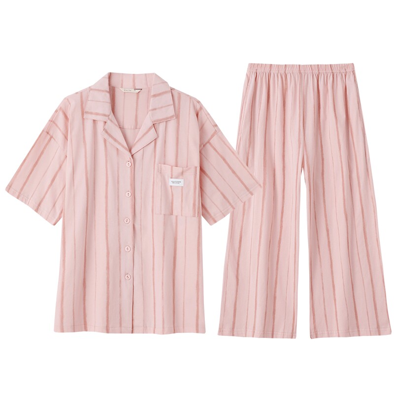 康妮雅纯棉条纹睡衣可外穿家居服