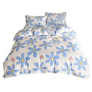 化纤四件套 芦荟绵印花亲肤床上4件套床笠被套床单三件套学生宿舍