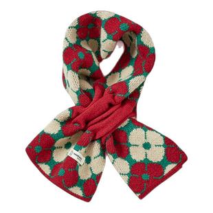 高级感大红色新年围巾礼物冬季女生可爱保暖毛线针织交叉小围脖女