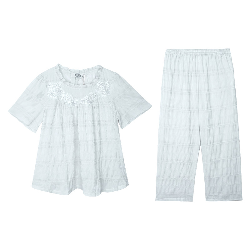 美标纯棉女蕾丝短袖家居服套装