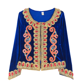 新疆舞蹈服上衣手工烫钻金丝绒外套舞服广场舞服维族舞蹈演出服女