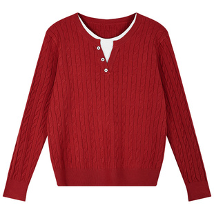 假两件圆领毛衣女款2026新款春季时尚洋气气质薄款针织衫上衣外套