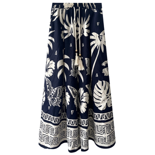 爱暇步2026新款度假风高腰抽绳阔腿宽松垂感休闲裤女夏季薄款透气