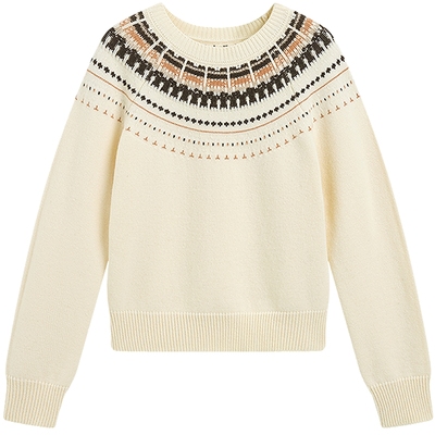 KBNE复古费尔岛提花羊毛毛衣女2025秋冬新款宽松气质长袖针织上衣