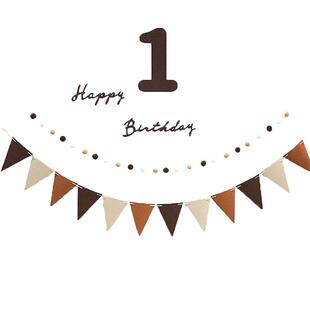 INS风小红书同款咖色毛毡数字生日拉旗宝宝周岁满月仪式场景布置