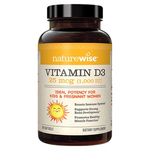 Naturewise儿童维生素d阳光瓶1000iu青少年补钙d3维d胶囊25羟基vd