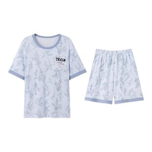 芬腾可安睡衣女款2026新款夏季纯棉带胸垫短袖女中老年妈妈家居服