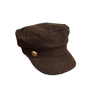 韩国洋气金扣子咖啡色海军帽子秋冬季女街头时尚保暖报童贝雷帽潮