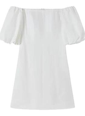 OCHIRLY欧时力 一字领泡泡袖连衣裙A字短款礼服度假裙夏新品