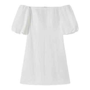 OCHIRLY欧时力 一字领泡泡袖连衣裙A字短款礼服度假裙夏新品