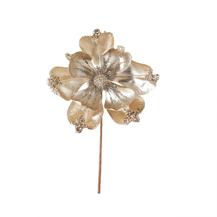 泓翰圣诞花高档DIY花环配件加厚节日 金色绒花粘粉23CM布艺仿真花