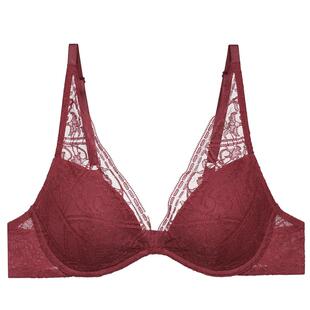 爱慕NYC女性感空气蕾丝时尚红色含红品聚拢薄模杯文胸AN110191