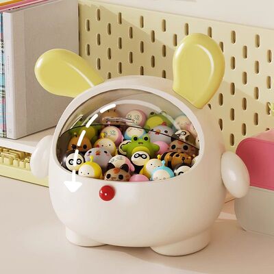 可爱小萌粒收纳盒透明迷你食玩盲盒积分卡罐子桌面摆件发饰展示架