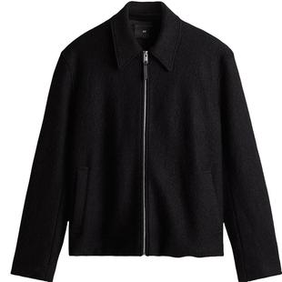 HM男装夹克冬季翻领羊毛混纺商务休闲西装上衣底特律外套1234628