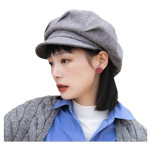 新款八角帽女秋冬日系休闲报童帽时尚女款帽子英伦复古短檐鸭舌帽