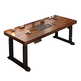 实木四腿电动升降电脑桌5cm加厚家用办公游戏学习书桌台式工作台