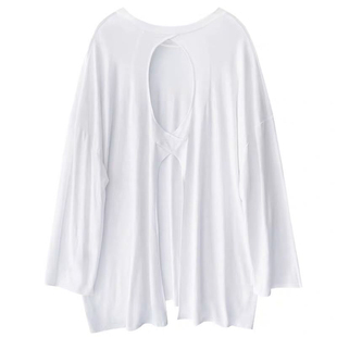 莫代尔露背t恤女夏薄款长袖宽松显瘦慵懒风中长款小心机性感上衣