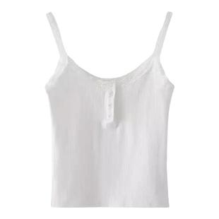 2024新款纯欲辣妹白色蕾丝吊带背心女带胸垫内搭修身上衣纯色打底