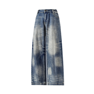 Dream made美式高级感猫须水洗渐变牛仔裤男款秋冬季直筒男生裤子