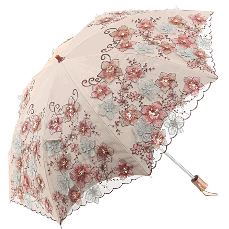 二折手工刺绣晴雨两用彩胶太阳伞