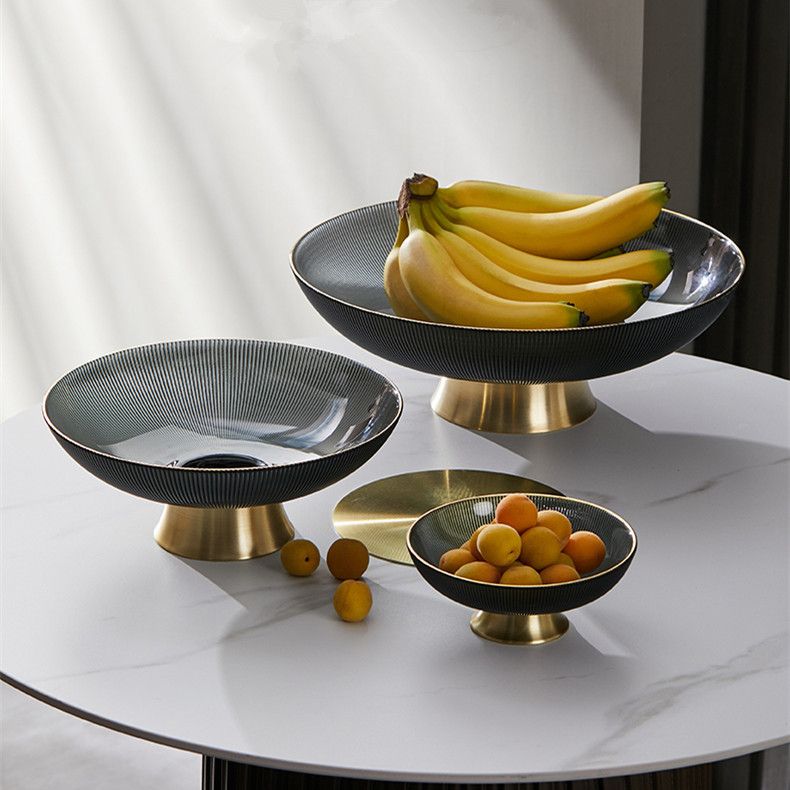 新品 现代欧式奢华高档铜底玻璃创意果盘客厅茶几水果盘家用轻奢