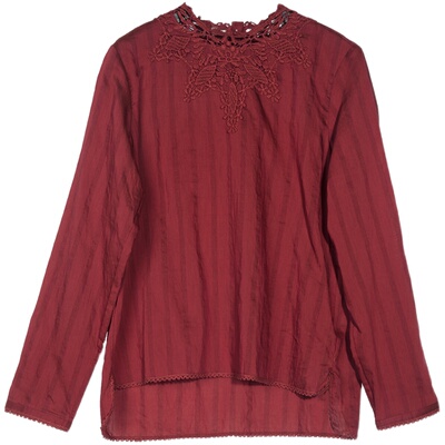 【ZOLLE因为】亚麻蕾丝竖条纹百搭上衣