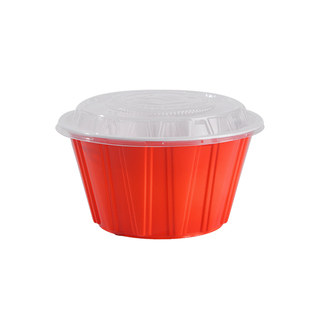 一次性红色打包盒麻辣烫加厚圆形塑料商用外卖餐盒防漏商用带盖子