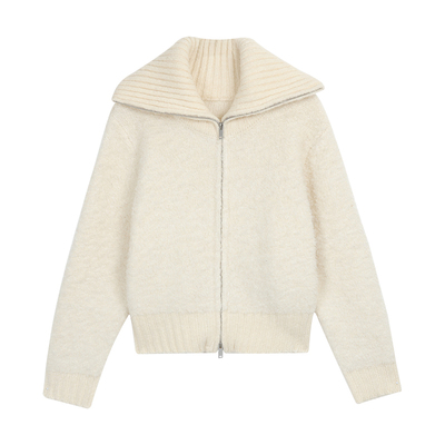 NEVA HU云朵圈圈纱 老钱风拉链翻领毛衣女软糯慵懒风宽松开衫外套